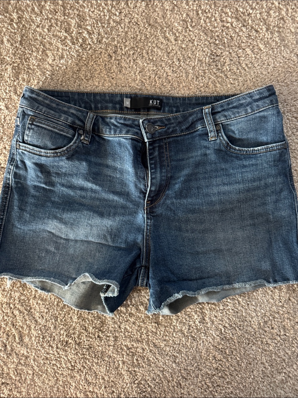 Kut from the Kloth Medium Blue Frayed Hem Denim Shorts